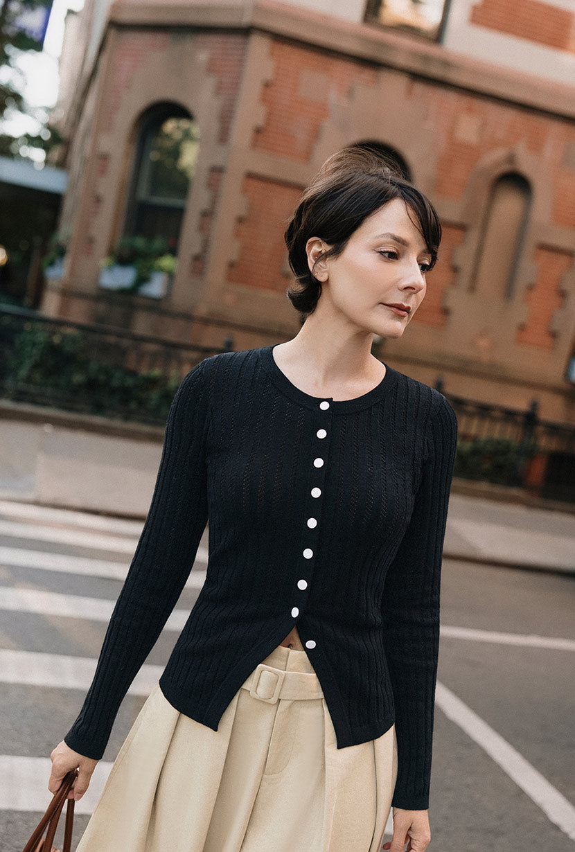 Petite Studio's Delsie Cotton Knit Top in Black - Petite Clothing