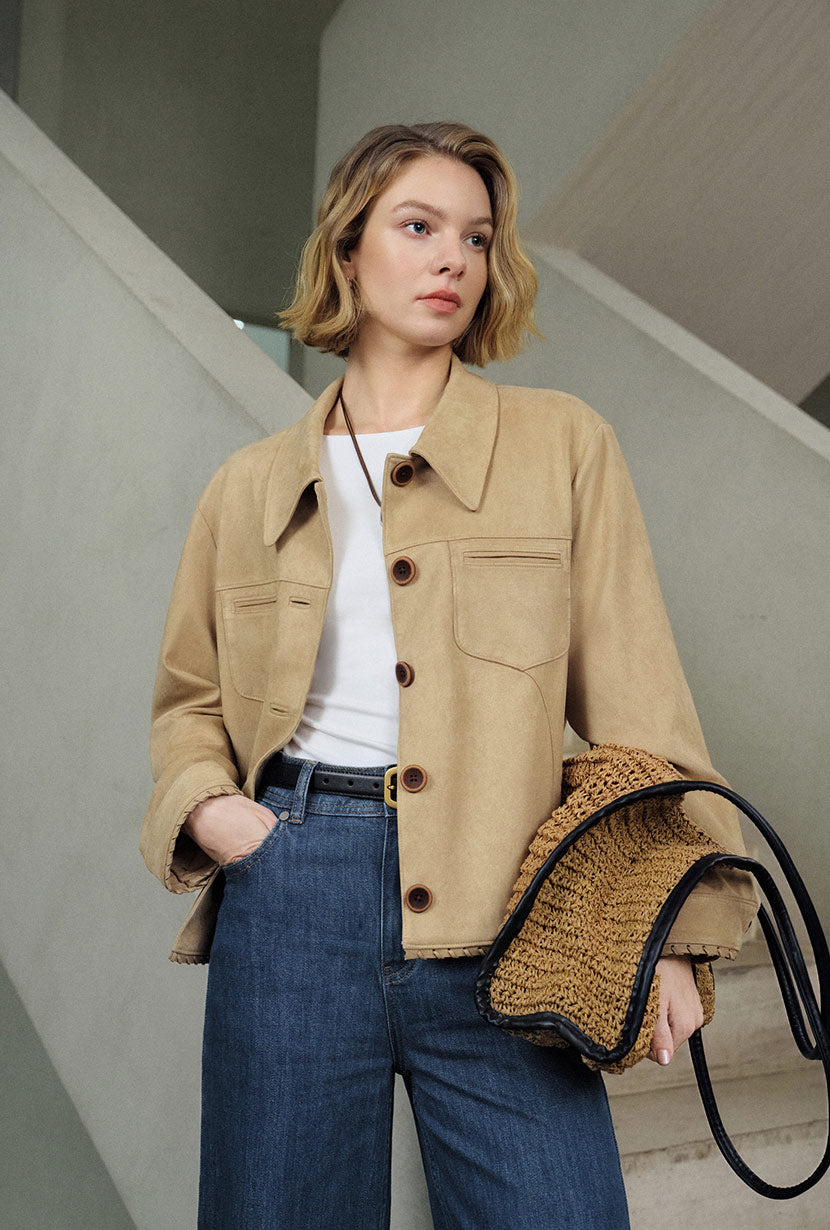 Petite Studio's Chiara Suede Jacket in Camel