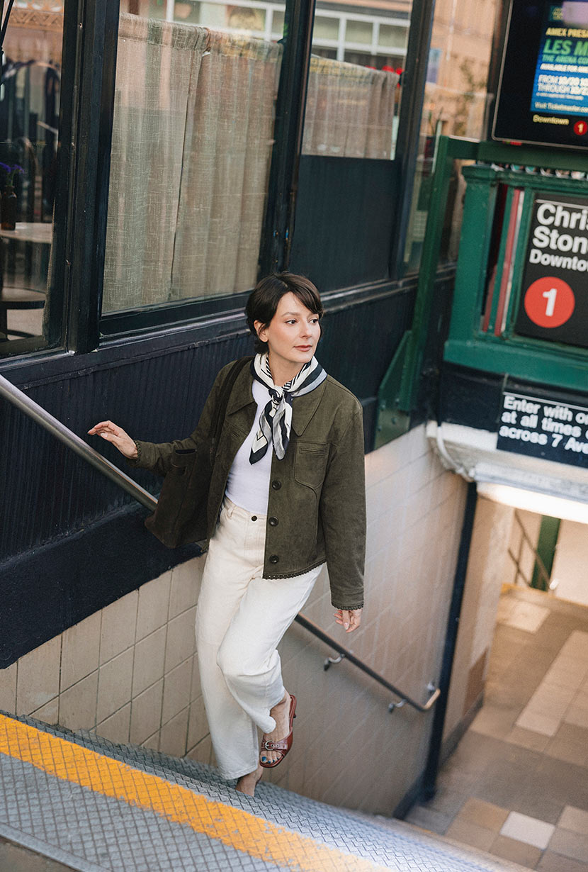 Petite Studio's Chiara Suede Jacket in Deep Olive 