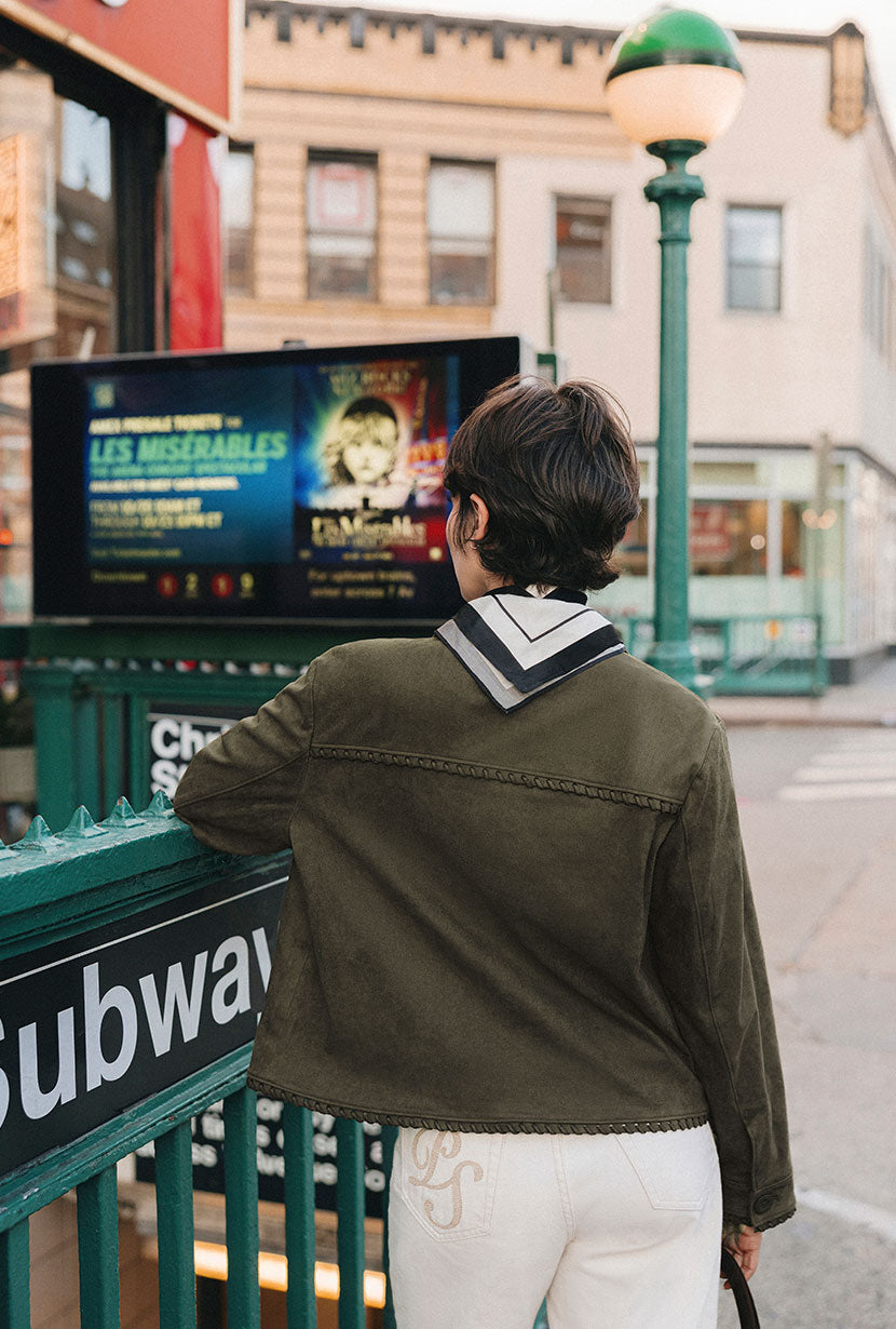 Petite Studio's Chiara Suede Jacket in Deep Olive 