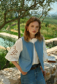 Petite Studio's Dexter Denim Vest in Blue