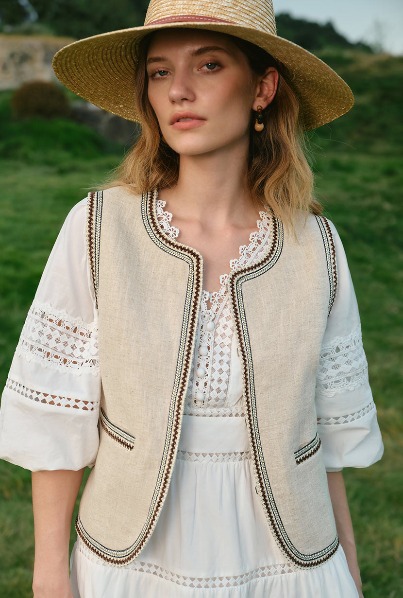 Petite Studio's Dexter Ramie Vest in Beige - Petite Clothing for Women