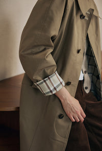 Petite Studio's Liam Reversible Cotton Trench Coat in Camel and Plaid