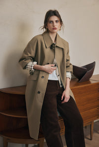 Petite Studio's Liam Reversible Cotton Trench Coat in Camel and Plaid