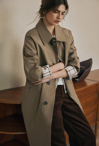 Petite Studio's Liam Reversible Cotton Trench Coat in Camel and Plaid