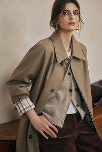 Petite Studio's Liam Reversible Cotton Trench Coat in Camel and Plaid