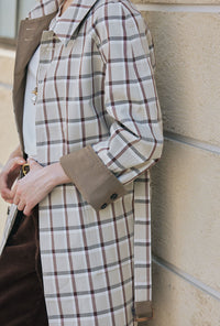 Petite Studio's Liam Reversible Cotton Trench Coat in Camel and Plaid