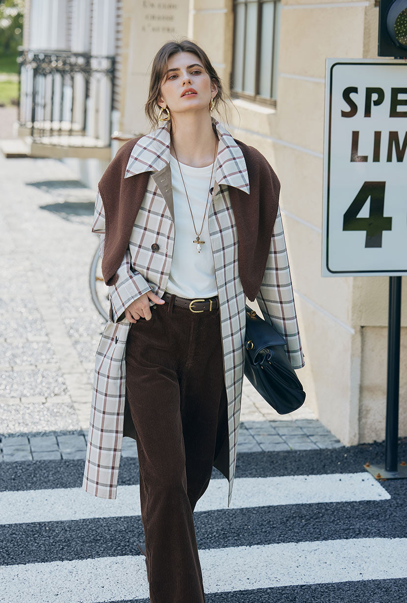 Petite Studio's Liam Reversible Cotton Trench Coat in Camel and Plaid