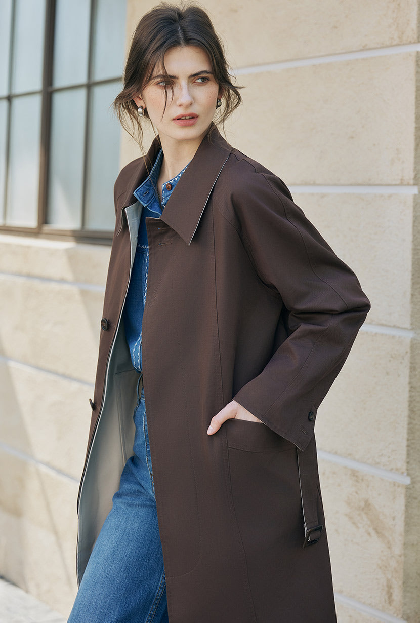 Petite Studio's Liam Reversible Cotton Trench Coat in Beige and Chocolate