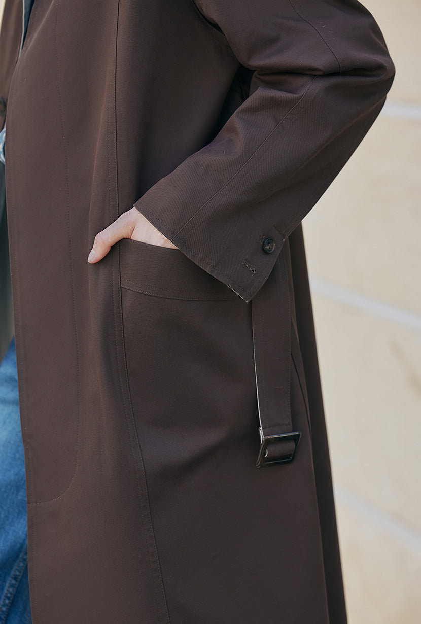 Petite Studio's Liam Reversible Cotton Trench Coat in Beige and Chocolate