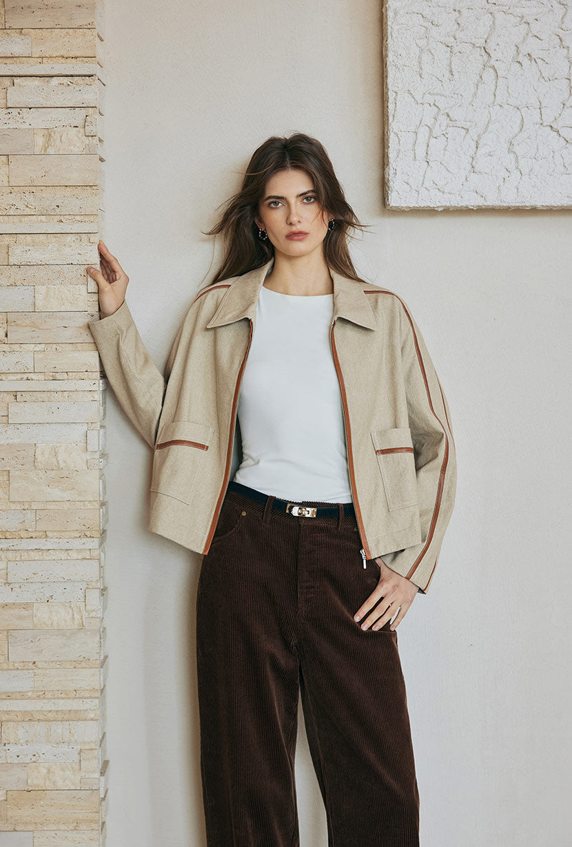 Petite Studio's Emmette Cropped Cotton Jacket in Light Khaki