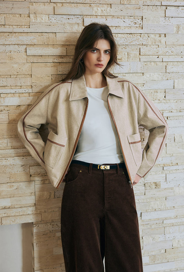 Petite Studio's Emmette Cropped Cotton Jacket in Light Khaki