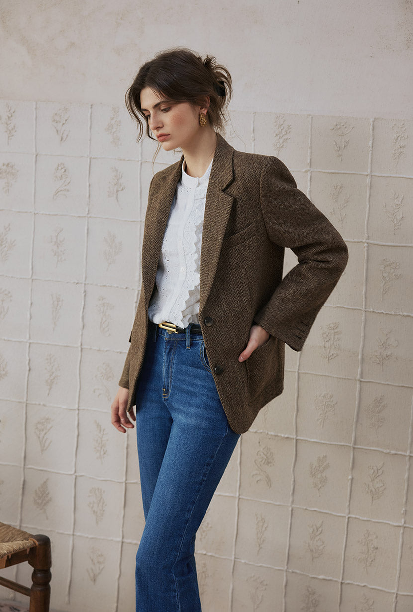 Petite Studio's Emilia Wool Blazer in Brown 