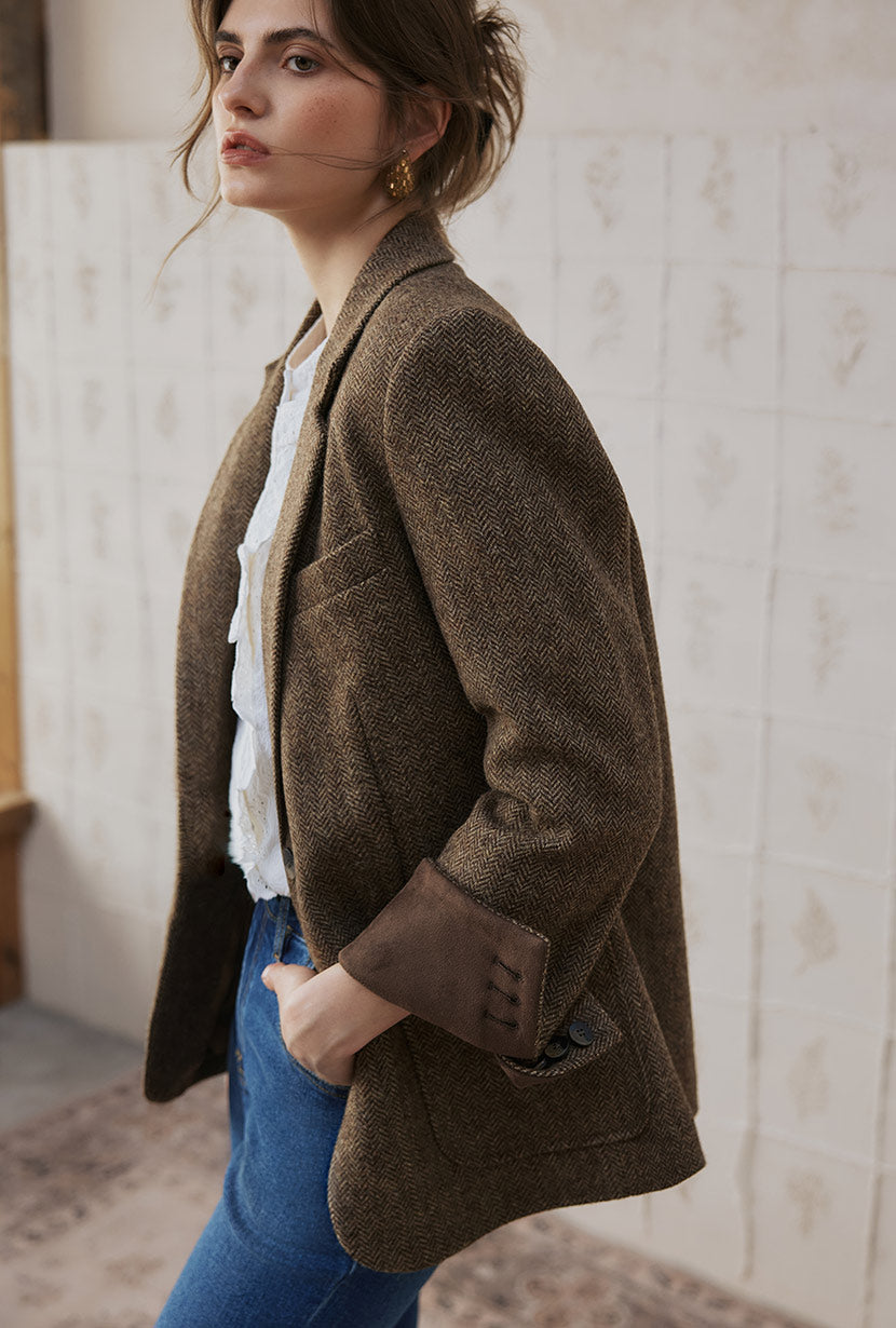 Petite Studio's Emilia Wool Blazer in Brown 