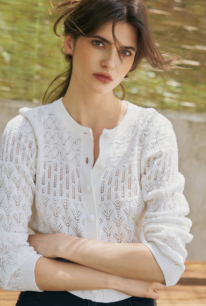 Petite Studio's Hannah Cashmere Cotton Blend Cardigan in Ivory