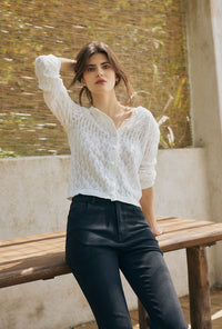 Petite Studio's Hannah Cashmere Cotton Blend Cardigan in Ivory