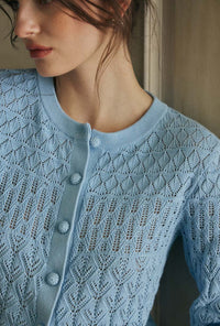 Hannah Cashmere Cotton Blend Cardigan - Sky