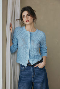 Hannah Cashmere Cotton Blend Cardigan - Sky