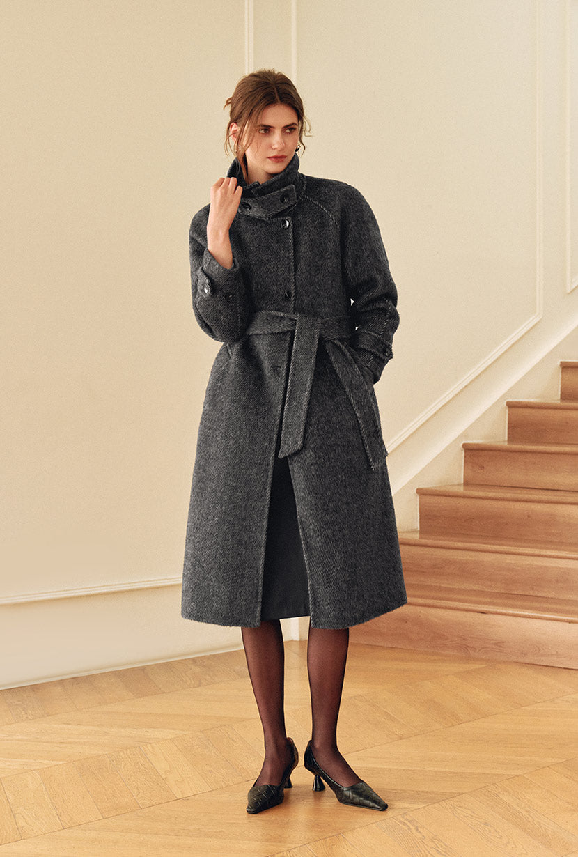 Petite Studio's Luna Double-Faced Wool Coat in Grey - Petite