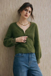 Petite Studio's Murphy Brushed Merino Wool Cardigan in Olive Green
