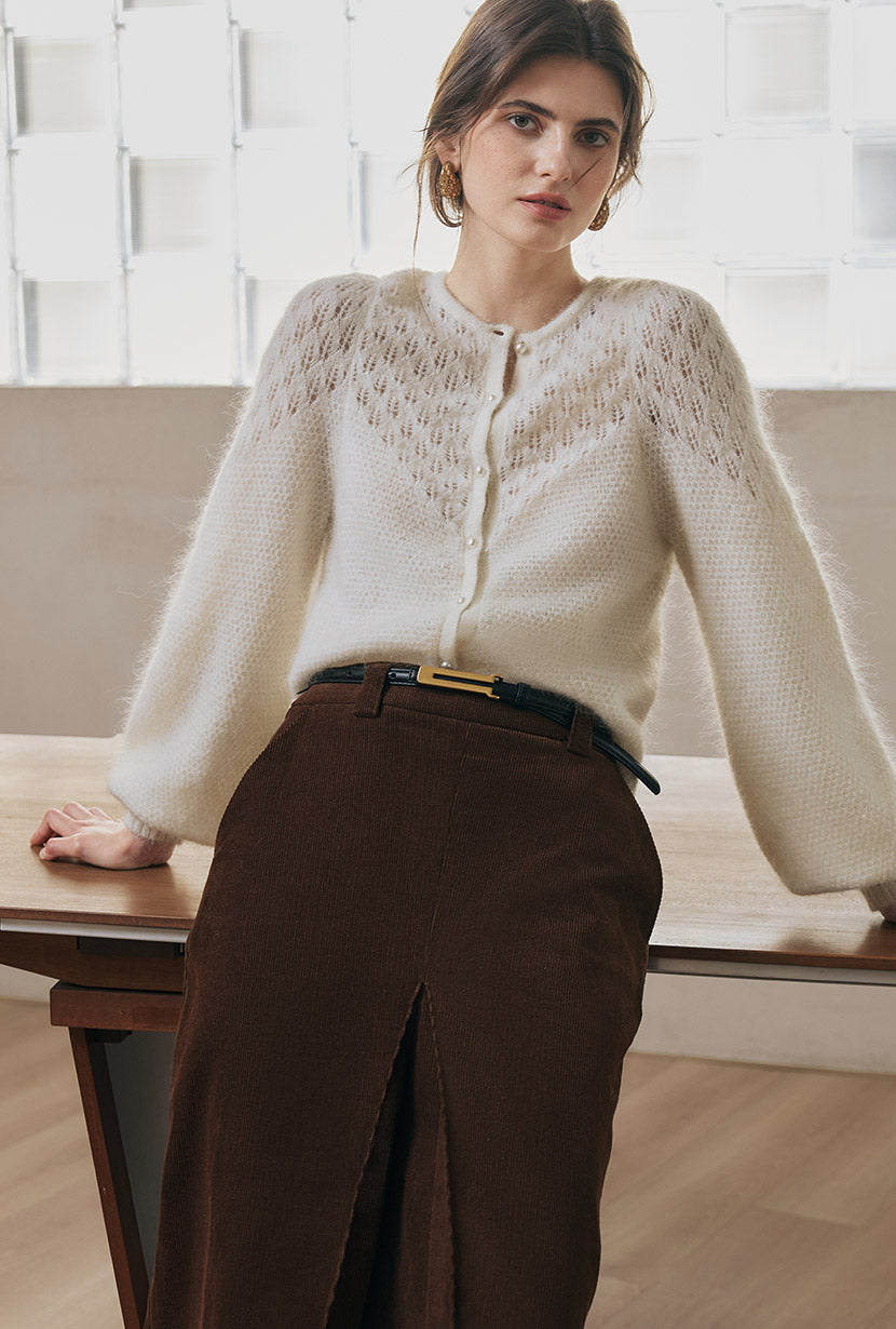 Petite Studio's Nathan Mohair-Blend Wool Cardigan in Ivory