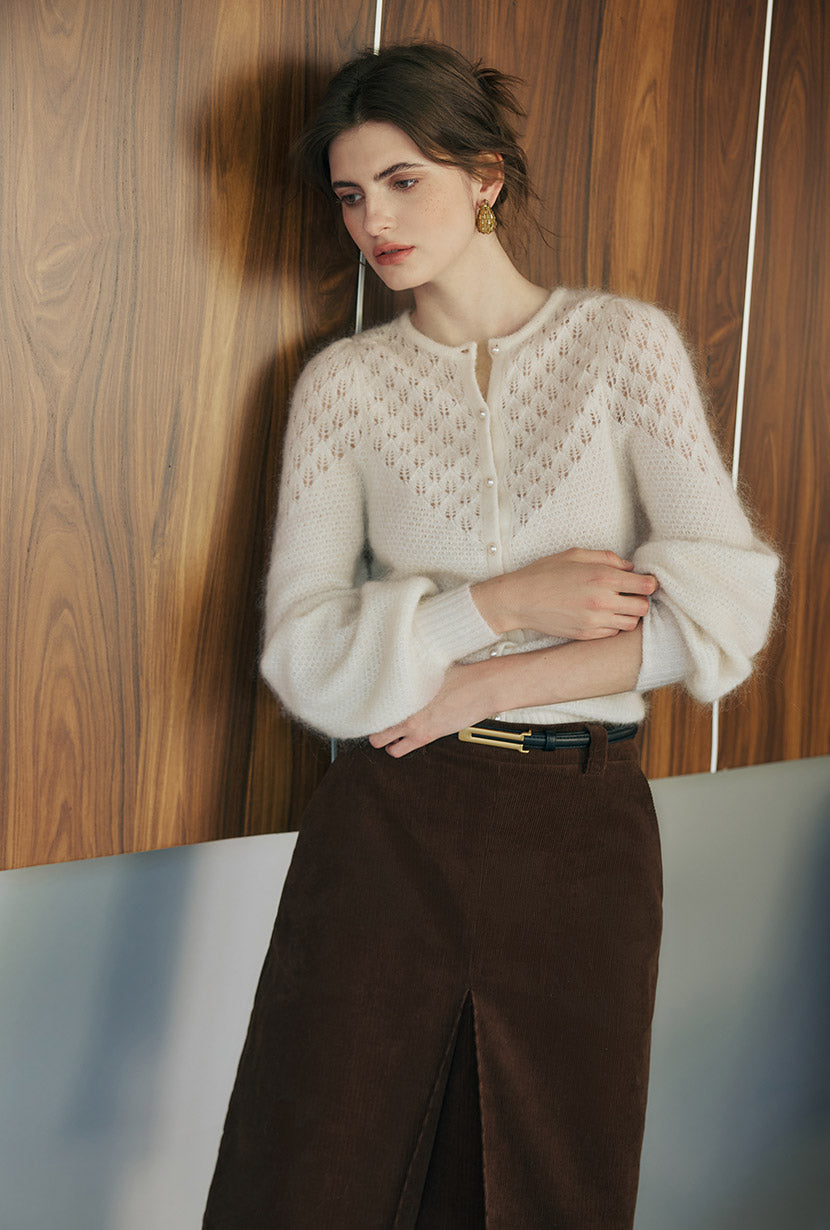 Petite Studio's Nathan Mohair-Blend Wool Cardigan in Ivory