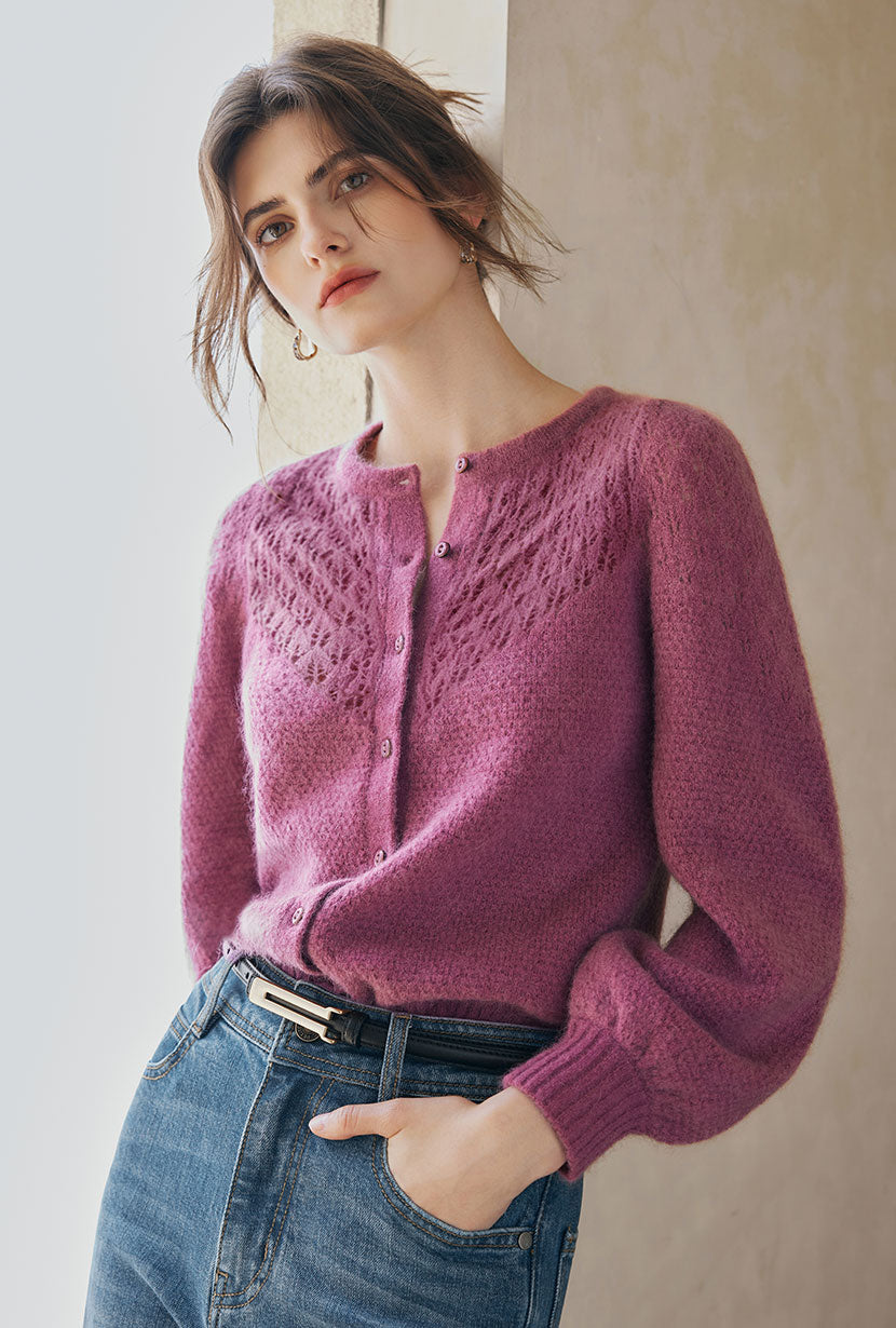 Petite Studio's Nathan Mohair-Blend Wool Cardigan in Plum 