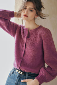Petite Studio's Nathan Mohair-Blend Wool Cardigan in Plum 