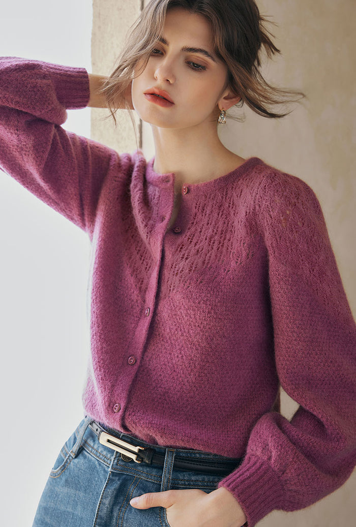 Petite Studio's Nathan Mohair-Blend Wool Cardigan in Plum 
