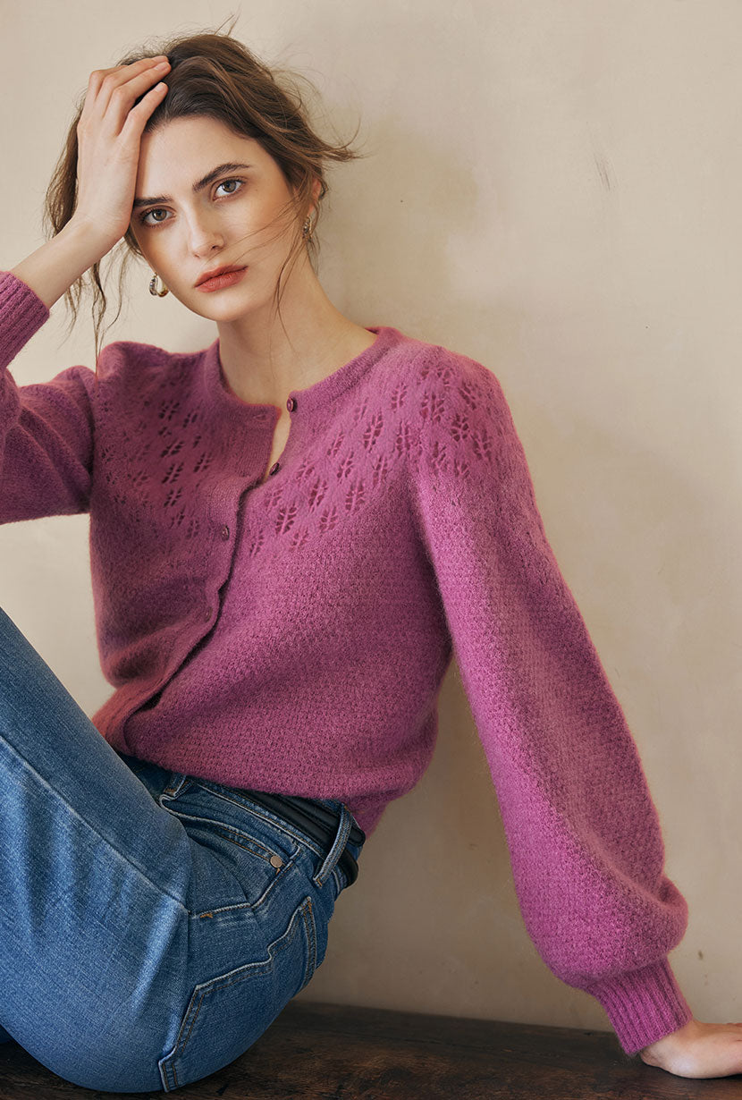 Petite Studio's Nathan Mohair-Blend Wool Cardigan in Plum 