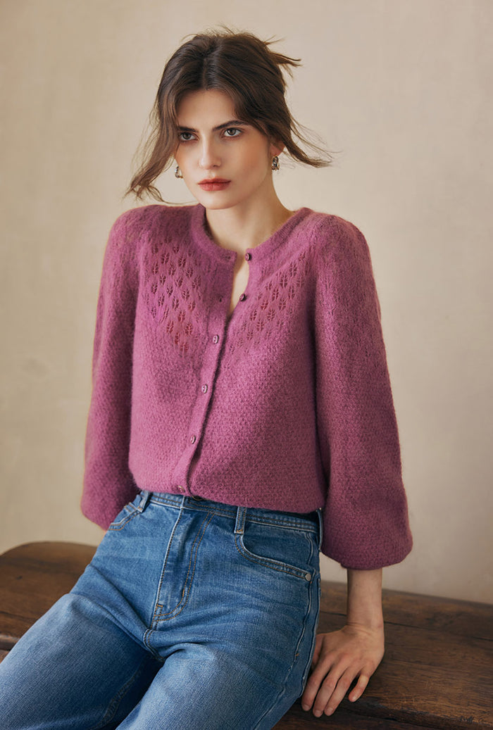 Petite Studio's Nathan Mohair-Blend Wool Cardigan in Plum 