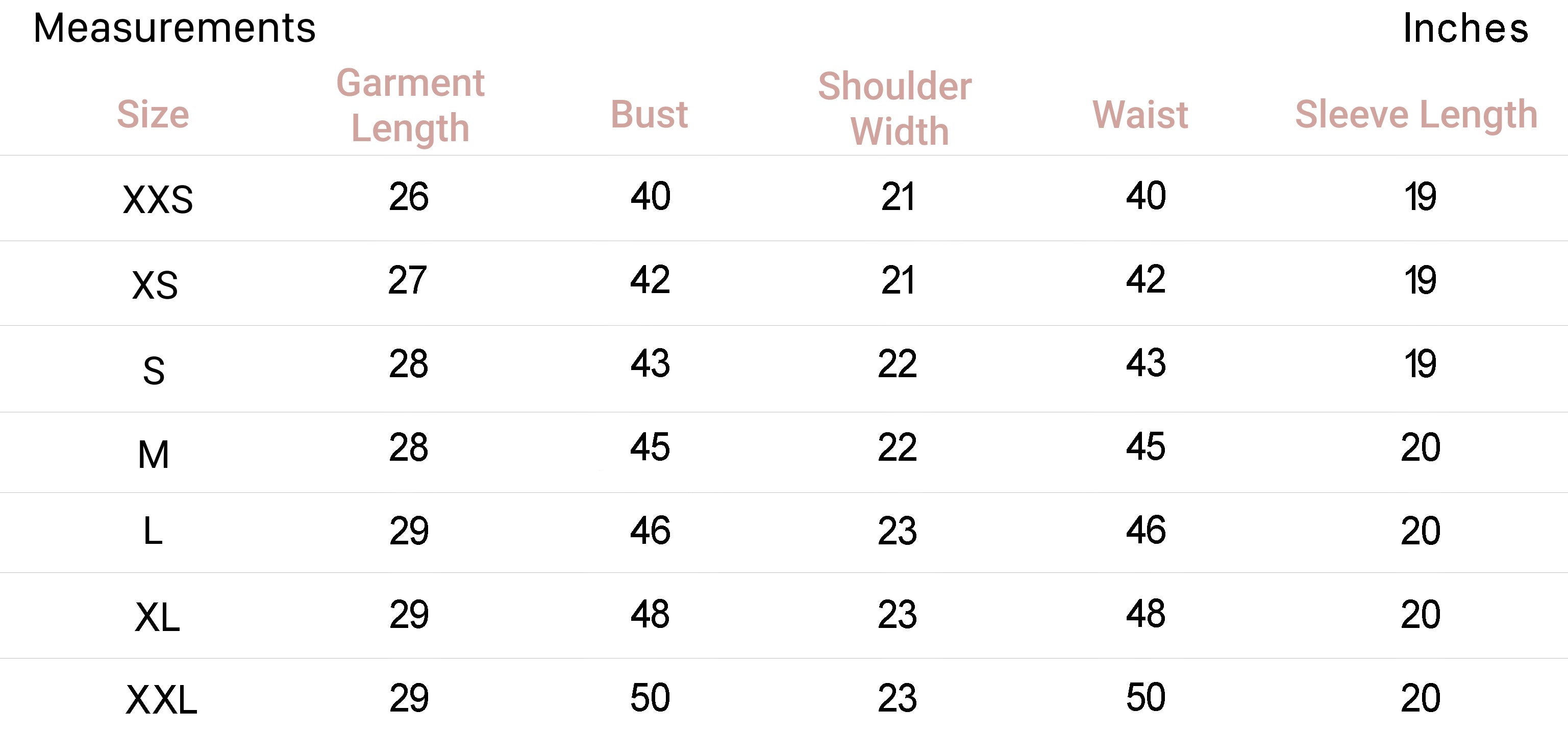 Size chart