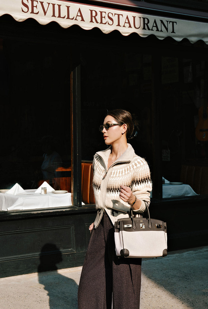 Petite Studio's Hugo Zipped Wool Knit Jacket in Camel