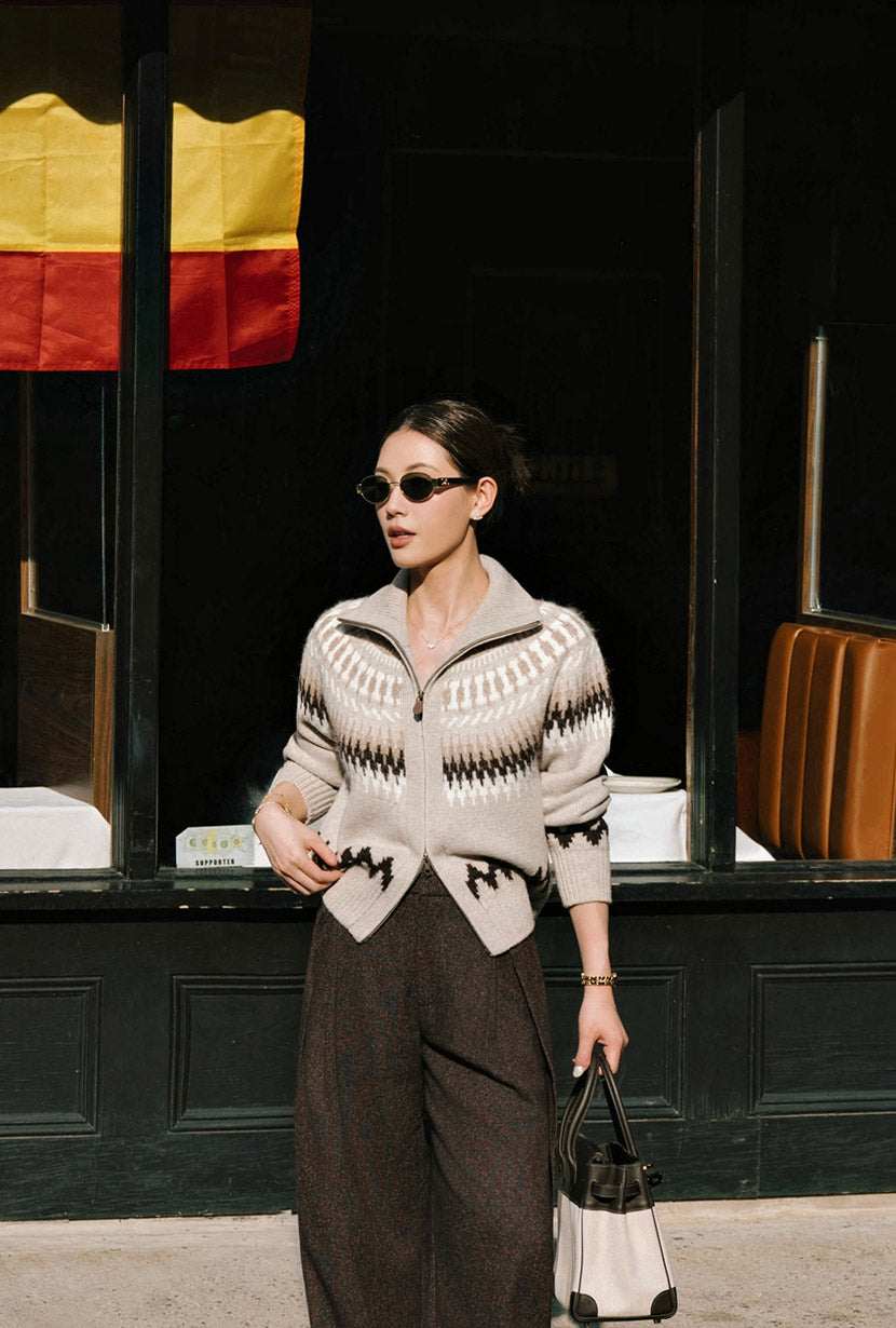 Petite Studio's Hugo Zipped Wool Knit Jacket in Camel