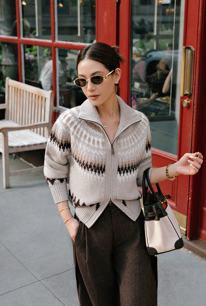 Petite Studio's Hugo Zipped Wool Knit Jacket in Camel