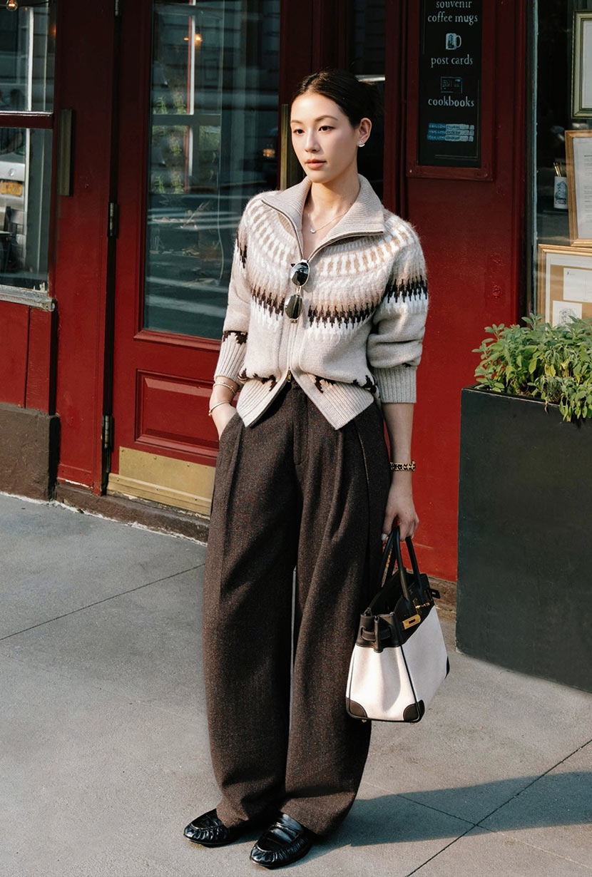 Petite Studio's Hugo Zipped Wool Knit Jacket in Camel