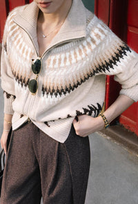 Petite Studio's Hugo Zipped Wool Knit Jacket in Camel