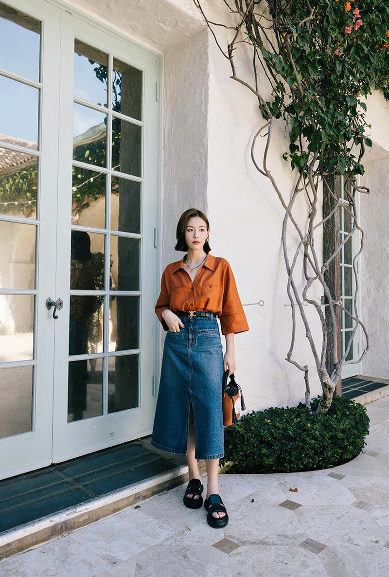 Work Mid Calf Denim Skirt Petite Studio's Pippa Denim Skirt Petite