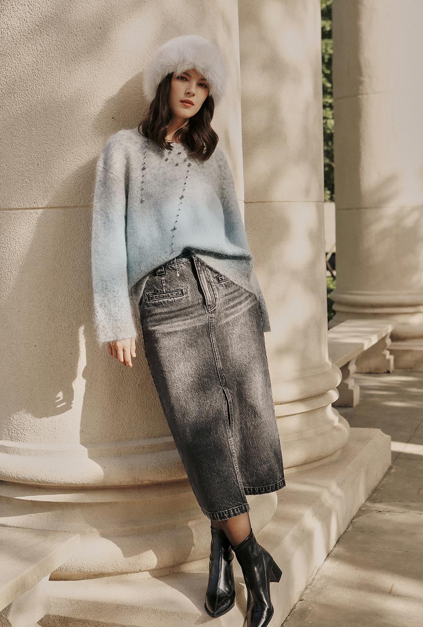 Petite Studio's Debbie Denim Pencil Skirt in Black Petite - Main Image