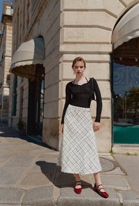 Petite Studio's Monty Midi Tweed Skirt in Ivory