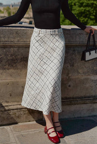 Petite Studio's Monty Midi Tweed Skirt in Ivory