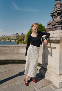 Petite Studio's Monty Midi Tweed Skirt in Ivory