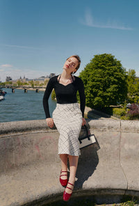 Petite Studio's Monty Midi Tweed Skirt in Ivory