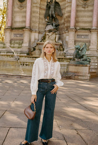 Petite Studio NYC's Sevilla High Rise Wide Leg Jeans in Vintage Indigo