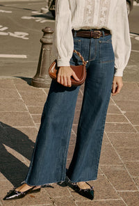 Petite Studio NYC's Sevilla High Rise Wide Leg Jeans in Vintage Indigo