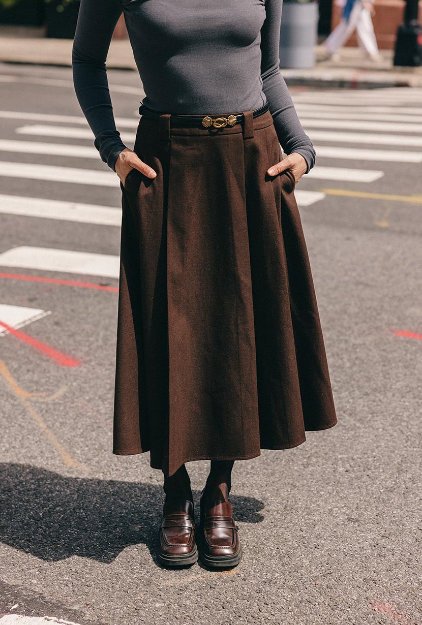 Petite Studio's Blake Wool Blend Skirt in Chocolate - Petite