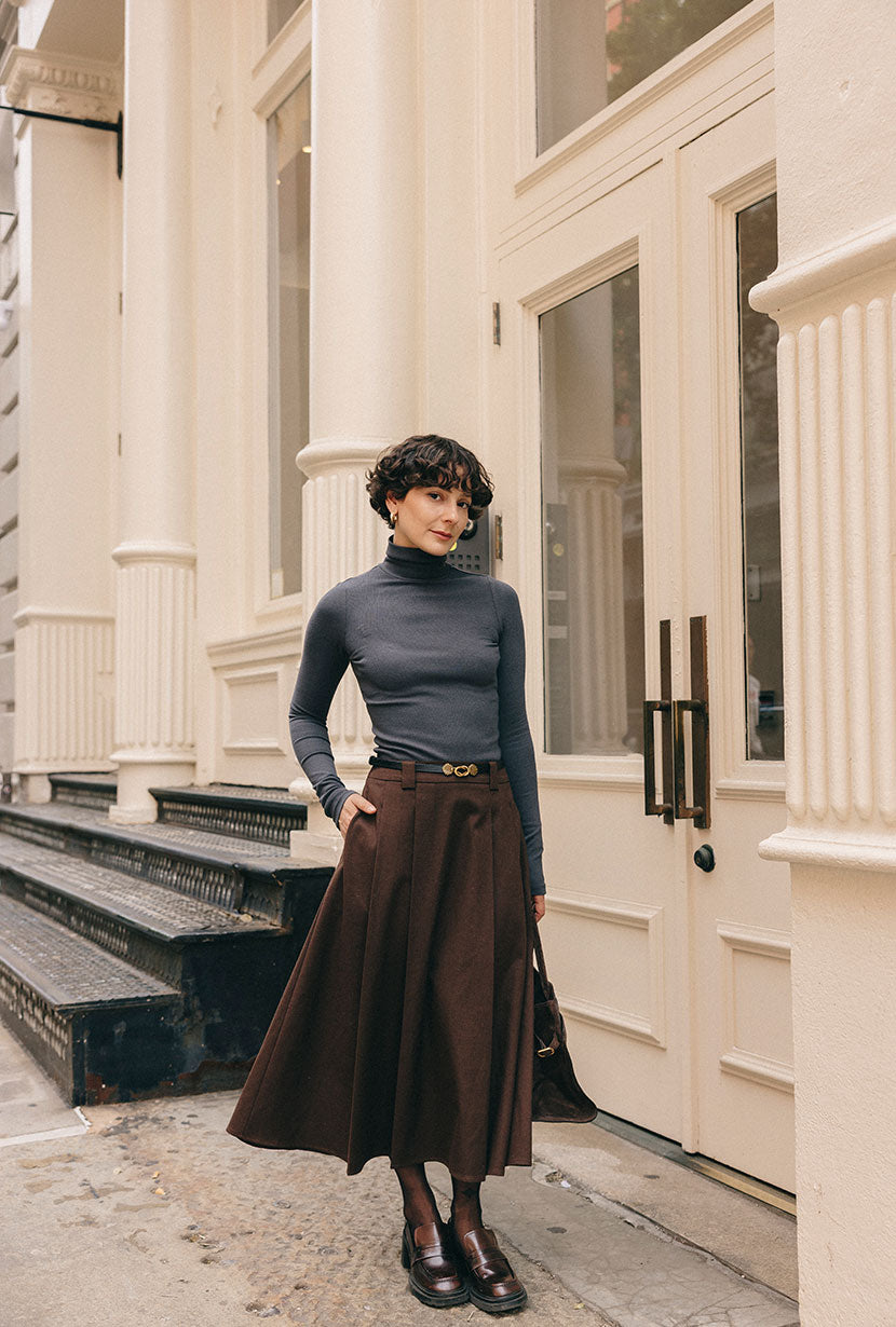 Petite Studio's Blake Wool Blend Skirt in Chocolate 