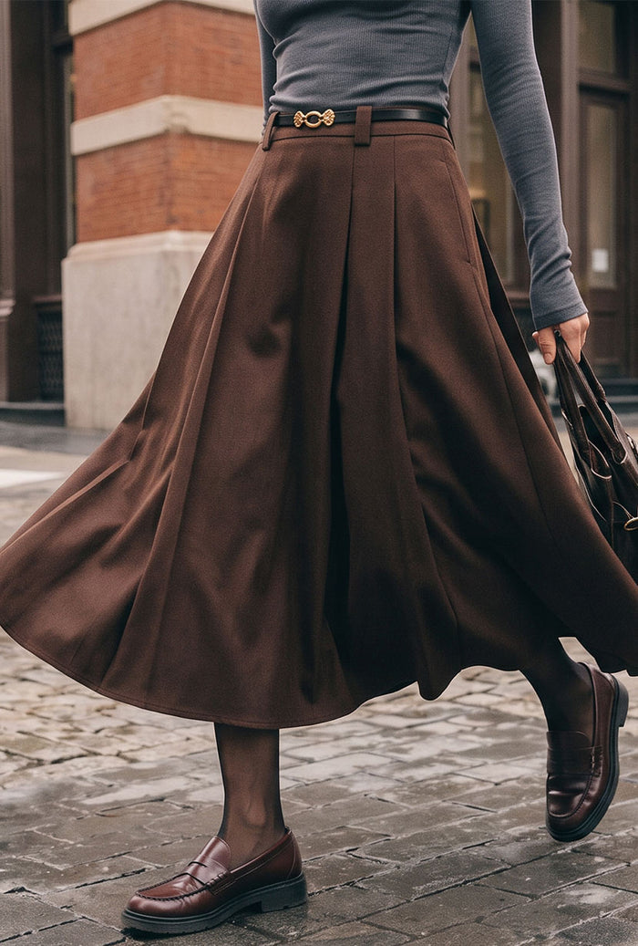Petite Studio's Blake Wool Blend Skirt in Chocolate 