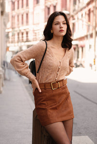 Petite Studio's Ashton Mini Suede Skirt in Caramel