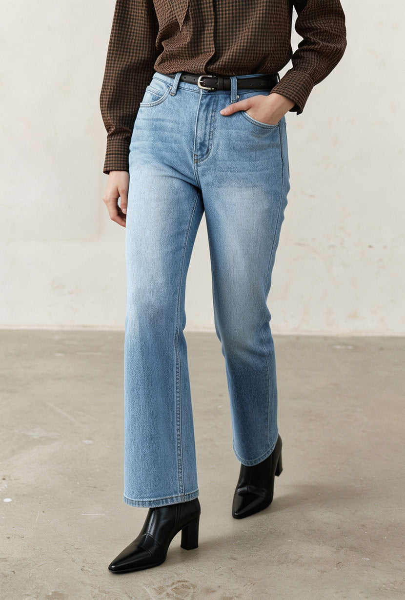 Petite Studio's Cayden Mid-Rise Straight-Leg Jeans in Light Blue